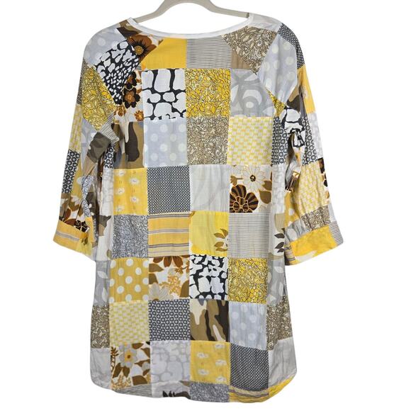 National Picnic Dress Womens Medium Yellow Patchwork 3/4 Sleeve Made in USA - Picture 8 of 11